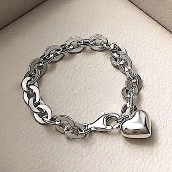 STERLING SILVER HEART CHARM BRACELET - Picture 1 of 6